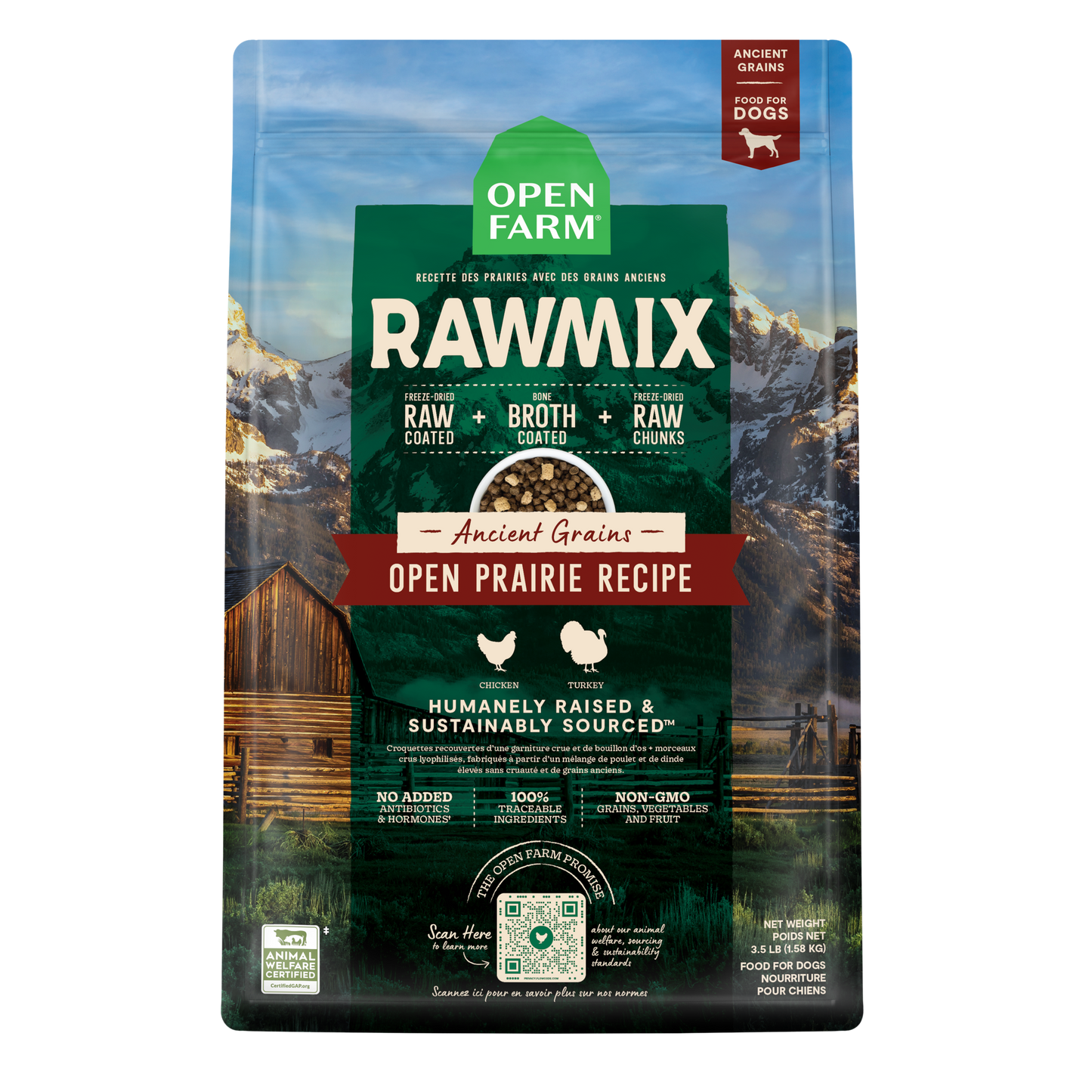 Open Farm Rawmix Open Prairie Ancient Grain Kibble For Dogs 20lb Bag