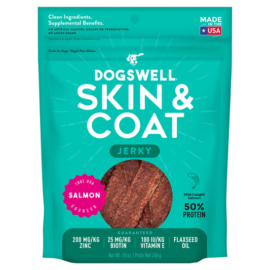 Dogswell Skin & Coat Jerky Dog Treats, Salmon, 10 oz. Pouch