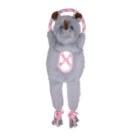 Growl Dog Plush Dog Toy Jungle Tugz Rhino Gray 21 in