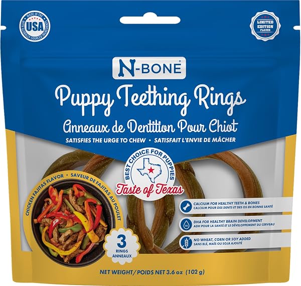 N-Bone Puppy Teething Rings Taste Of Texas Chicken Fajitas Flavor 3 ct