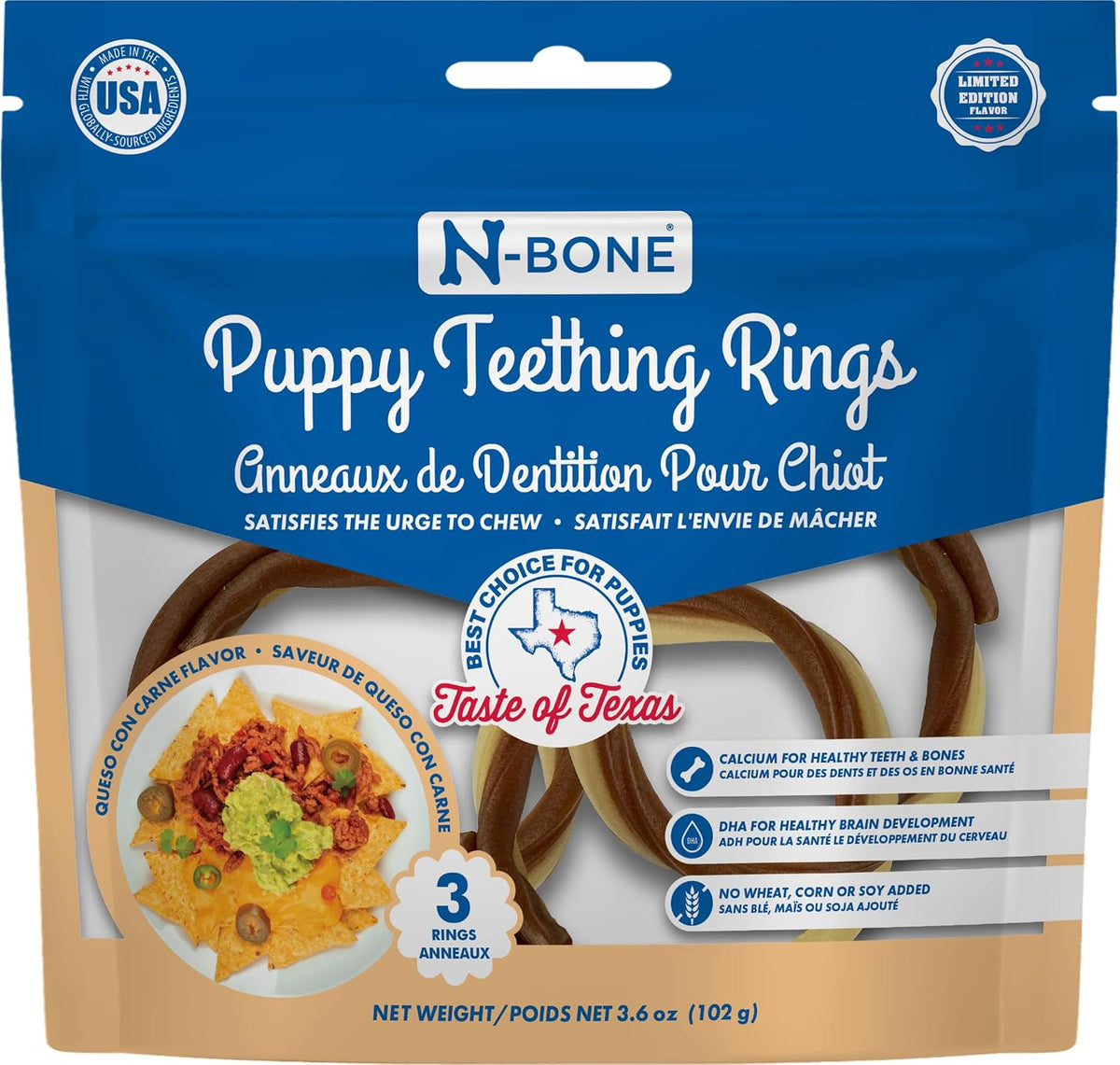 N-bone Puppy Teething Rings, Queso Con Carne 3 ct