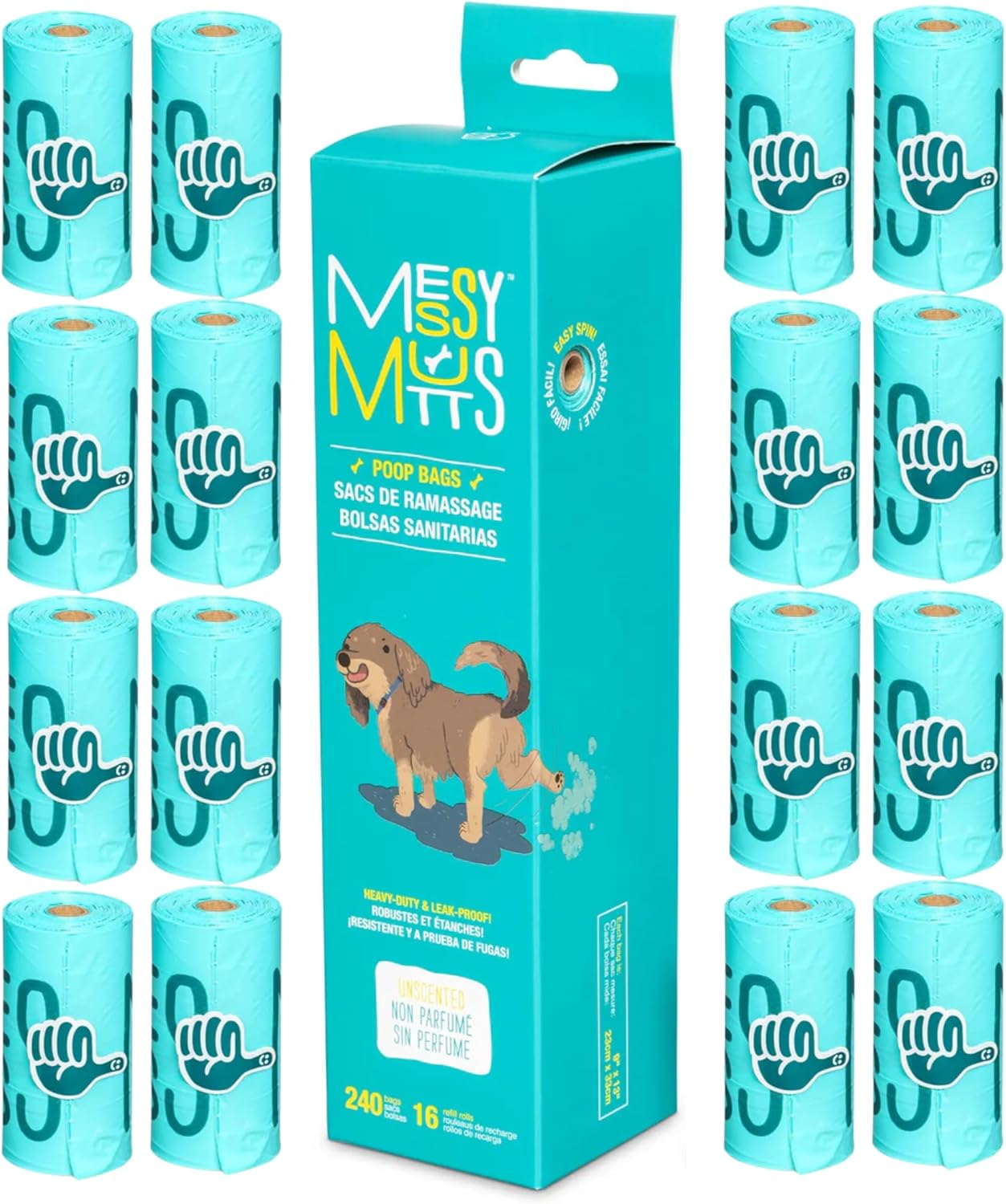Messy Mutts Pet Waste Bags Dog Poop Bags Refill Roll 15ct 16pk 240 Bags