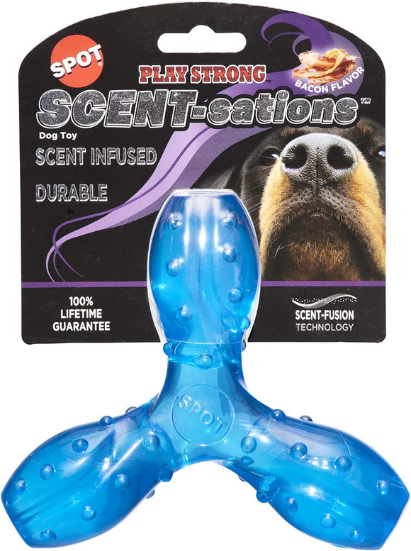 SPOT Play Strong Scent-Sations Tri Dog Toy 6in, Bacon Flavor
