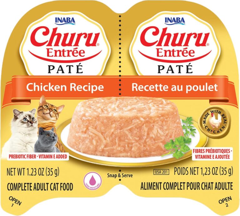 INABA Churu Entree Pate for Cats Grain Free Wet Cat Food Chicken Recipe 2.4oz Split Tray