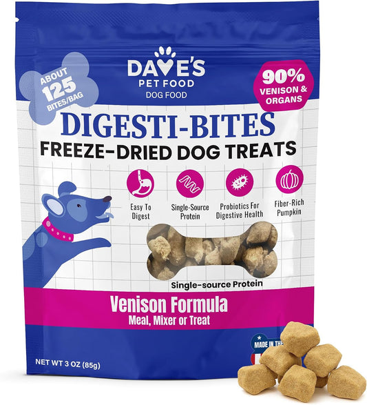 Dave's Pet Food Freeze Dried Venison Treats for Dogs, Venison & Pumpkin 3 oz