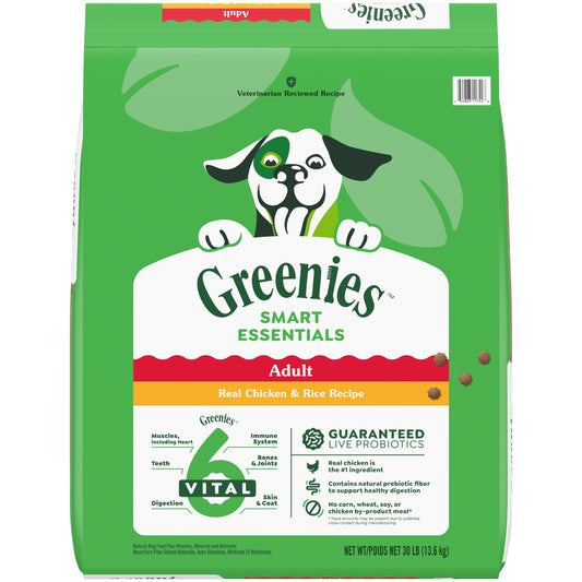 Greenies Smart Essentials Adult High Protein Dry Dog Food Real Chicken & Rice Recipe, 30 lb