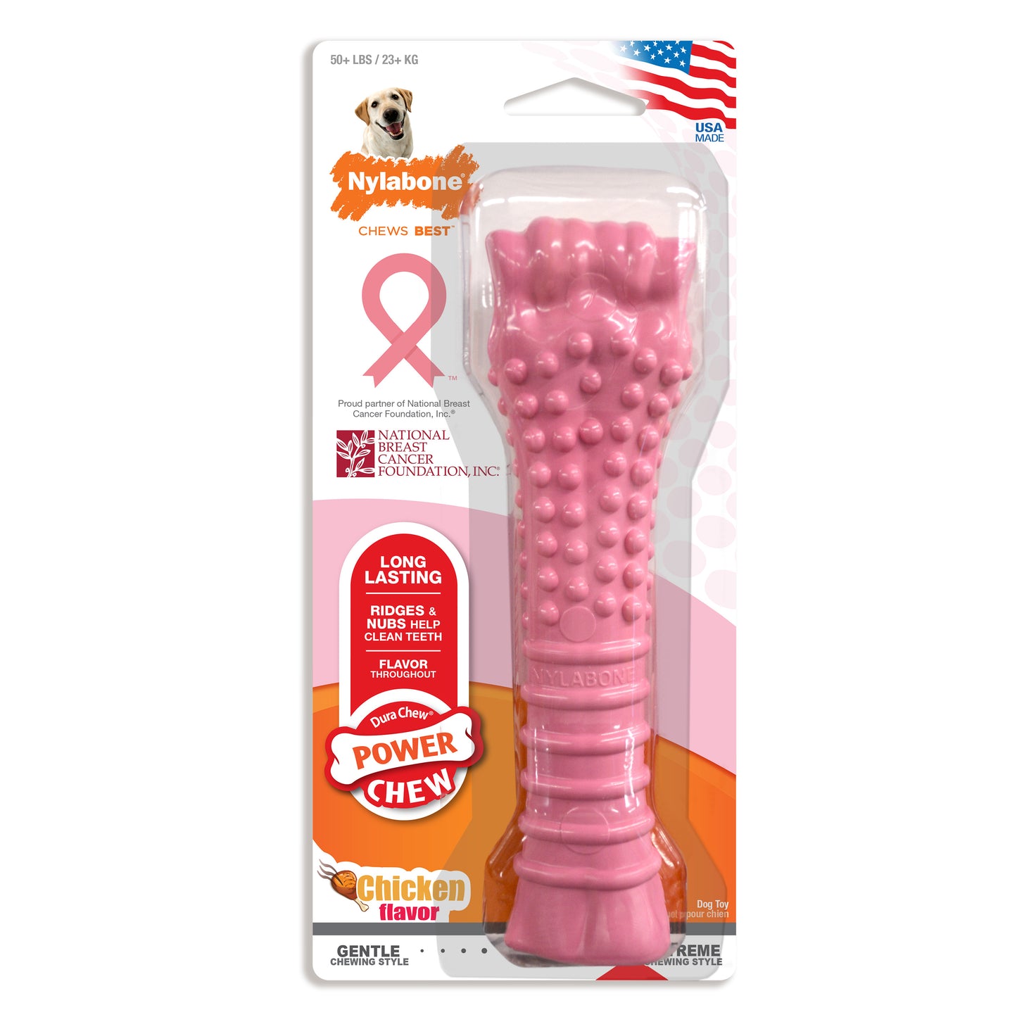 Nylabone Breast Cancer Awareness Pink Power Chew Textured Dog Toy Chicken X-Large/Souper