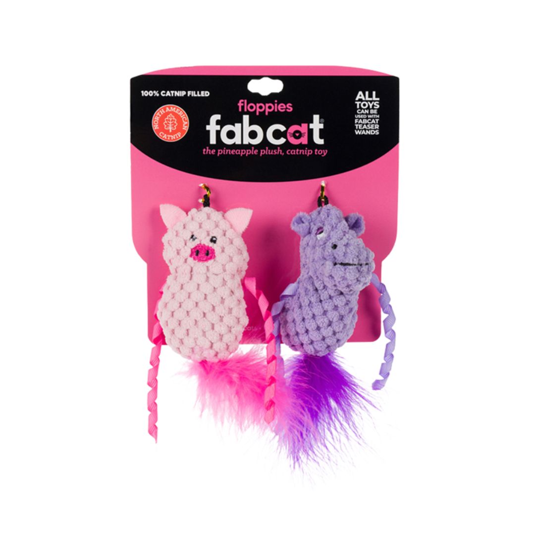 Fabcat Cat Toy Floppy Hippo and Pig 2 pk