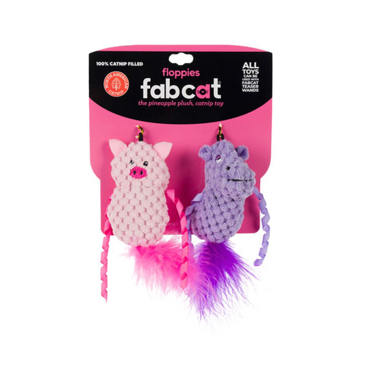Fabcat Cat Toy Floppy Hippo and Pig 2 pk