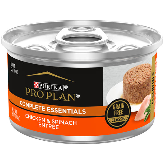 Purina Pro Plan Grain Free Pate Wet Cat Food, Complete Essentials Chicken & Spinach Entree Classic