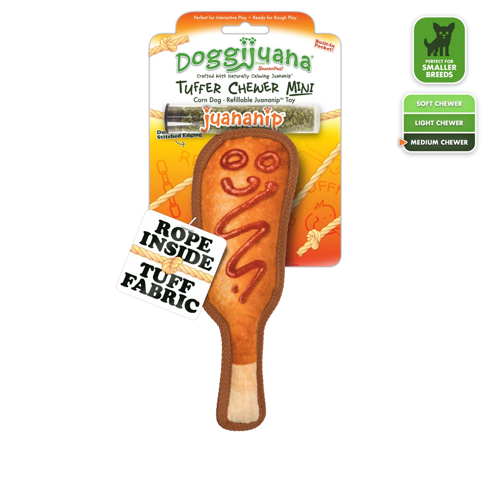 Doggijuana Plush Dog Toy Tuffer Chewer Mini Corn Dog
