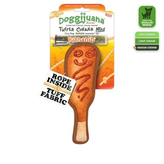 Doggijuana Plush Dog Toy Tuffer Chewer Mini Corn Dog