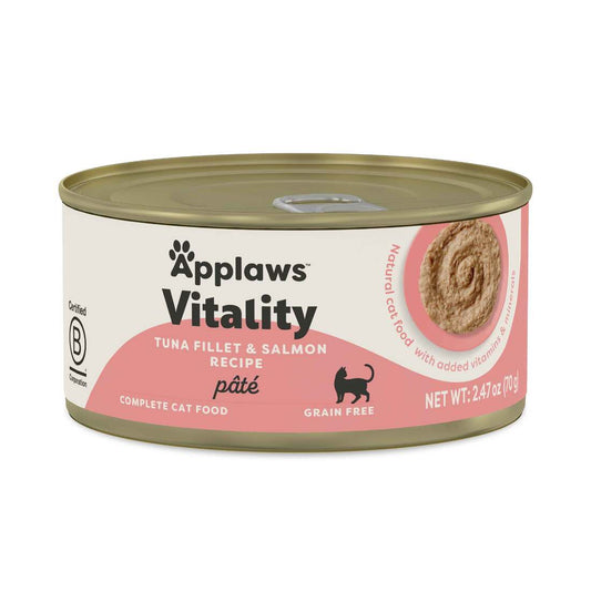 Applaws Vitality Pate Natural Wet Cat Food, Tuna Salmon 2.47oz can
