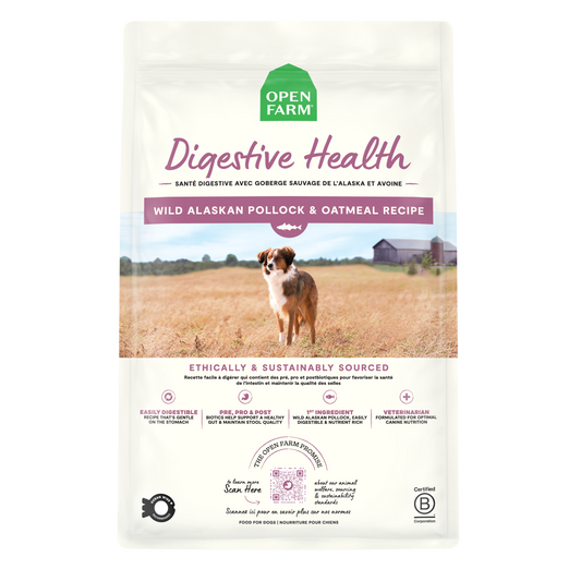 Open Farm Digestive Health, Wild Alaskan Pollock & Oatmeal Recipe Dry Dog Food 22lb Bag
