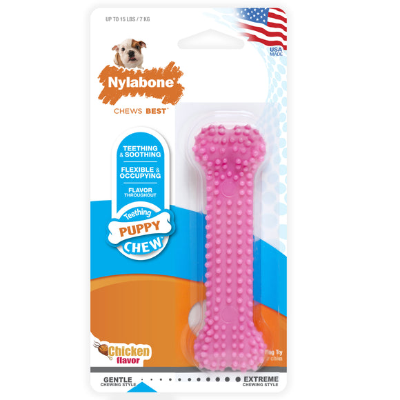 Nylabone Puppy Teething & Soothing Flexible Chew Toy Chicken Pink X-Small/Petite