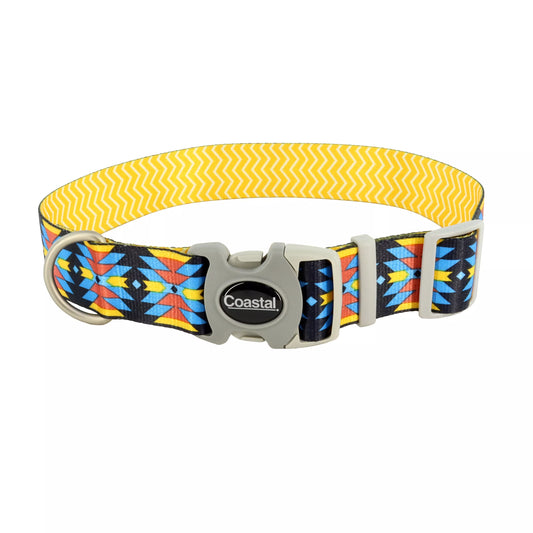 Coastal Sublime 1in Wide 12-18in Adjustable Dog Collar Aztec Yellow Chevrons