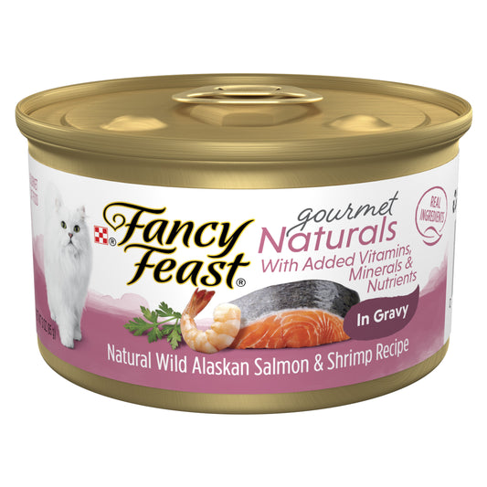 Purina Fancy Feast Wet Cat Food Gourmet Naturals Wild Alaskan Salmon and Shrimp Recipe in Gravy 3oz