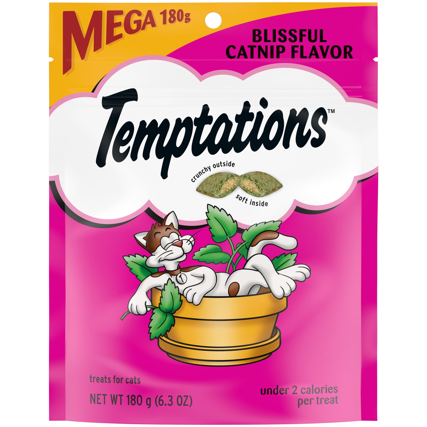 Temptations Classic Crunchy and Soft Cat Treats Blissful Catnip Flavor, 6.3oz Pouch