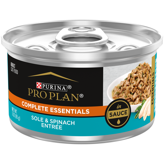 Purina Pro Plan Gravy, Pate Wet Cat Food, Complete Essentials Sole & Spinach Entree in Sauce 3oz