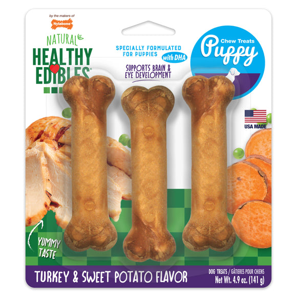 Nylabone Healthy Edibles Puppy Turkey & Sweet Potato Dog Chew Treats Small/Regular