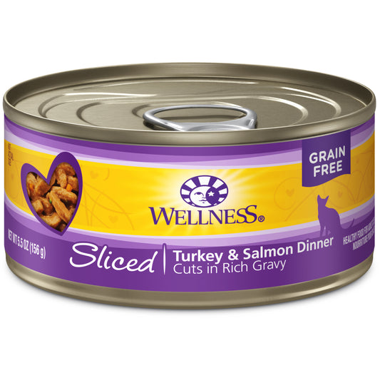Wellness Complete Health Natural Grain Free Wet Canned Cat Food Sliced Turkey & Salmon Entree 5.5oz Can