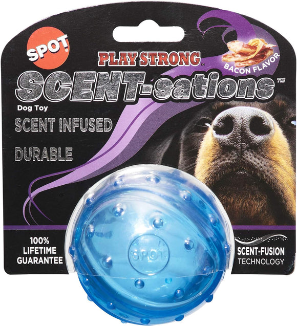 SPOT Play Strong Scent-Sations Ball Dog Toy 3.25in, Bacon Flavor
