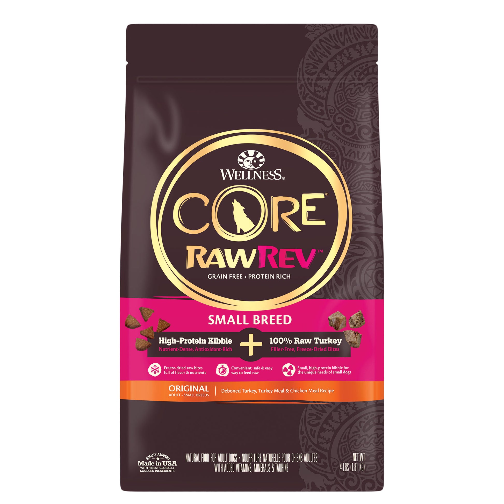 Wellness CORE RawRev Natural Grain Free Small Breed Dry Dog Food Original Turkey Chicken with Freeze Dried Turkey 4lb Bag
