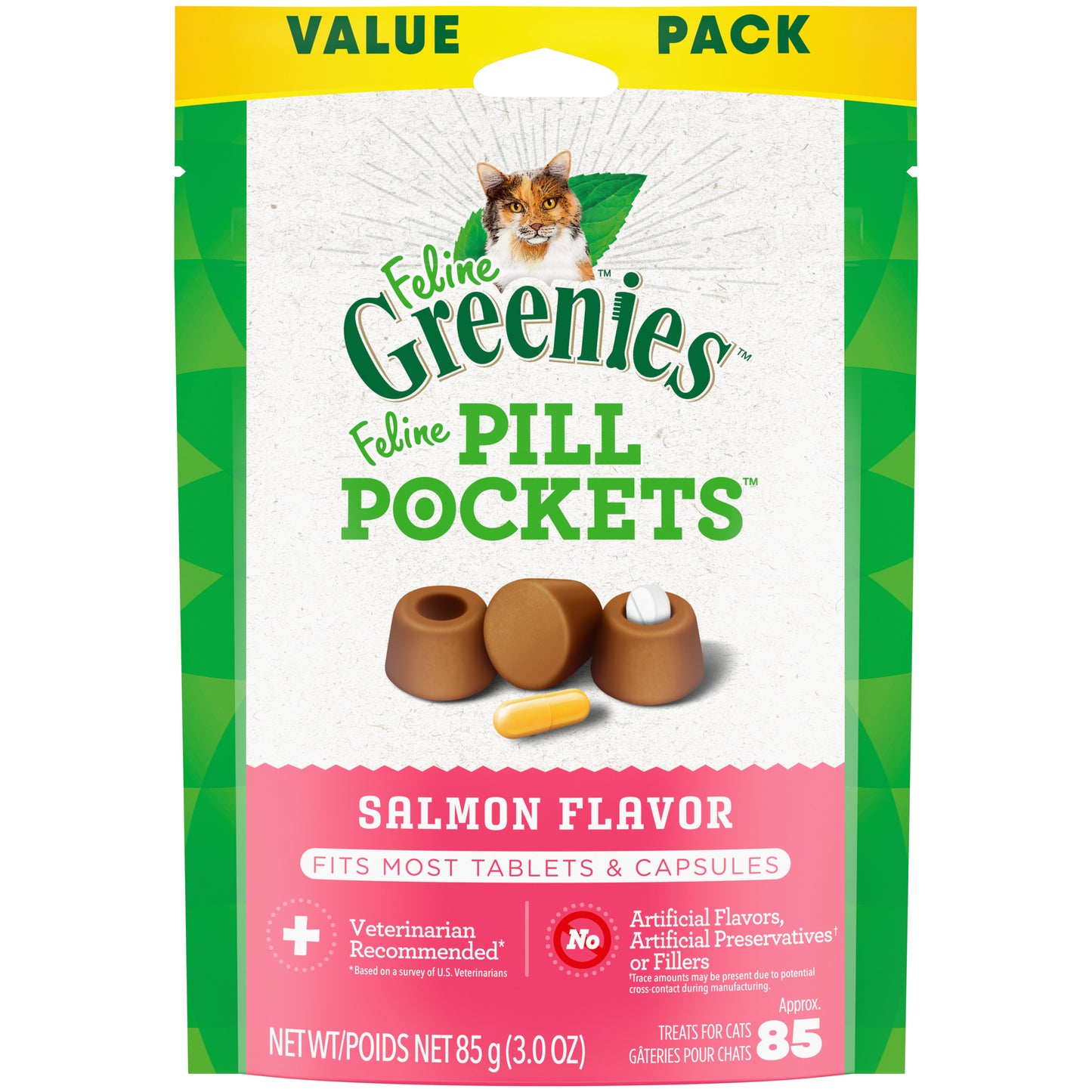 Filine Greenies Pill Pockets for Cats Natural Soft Cat Treats, Salmon Flavor, 3oz