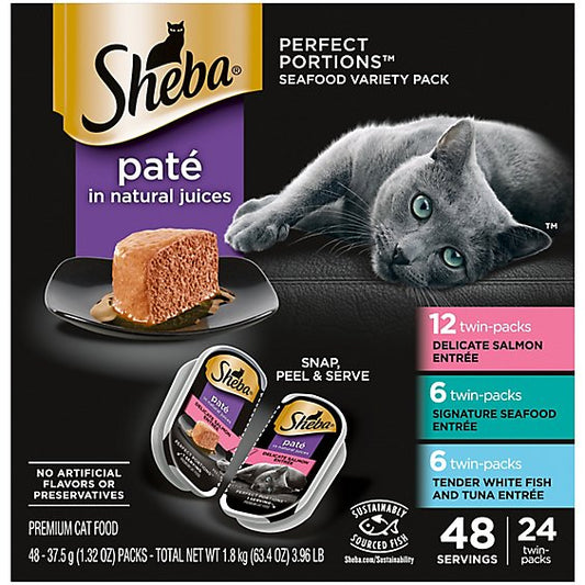 Sheba Perfect Portions Seafood & Salmon & Whitefish & Tuna Adult Wet Cat Food Pate 24ct Variety Pack 2.6 oz