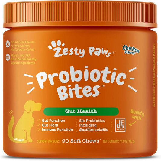 Zesty Paws Probiotic Bites Chicken Flavored Chews for Dogs 90ct