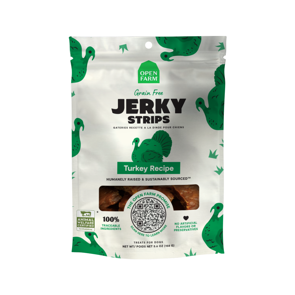 Open Farm Turkey Recipe Jerky Strips Treats For Dogs 5.6oz Bag