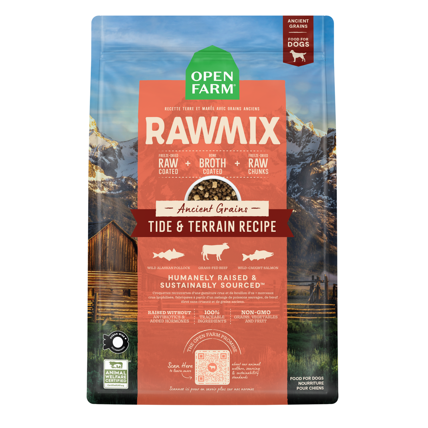 Open Farm Rawmix Tide & Terrain Ancient Grain Kibble For Dogs 20lb Bag