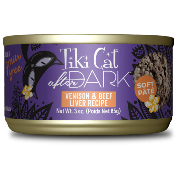 Tiki Cat After Dark Pate Wet Cat Food Wild Venison & Beef Liver 3oz Can