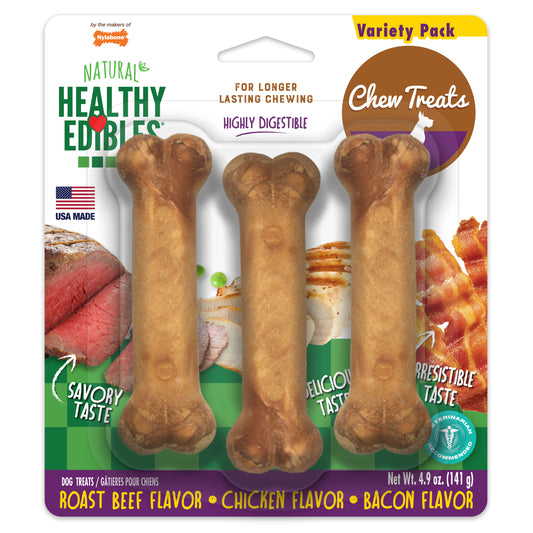 Nylabone Healthy Edibles Natural Long-Lasting Dog Chew Treats Variety Pack Small/Regular