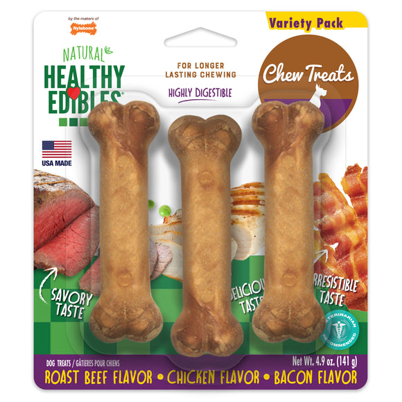 Nylabone Healthy Edibles Natural Long-Lasting Dog Chew Treats Variety Pack Small/Regular