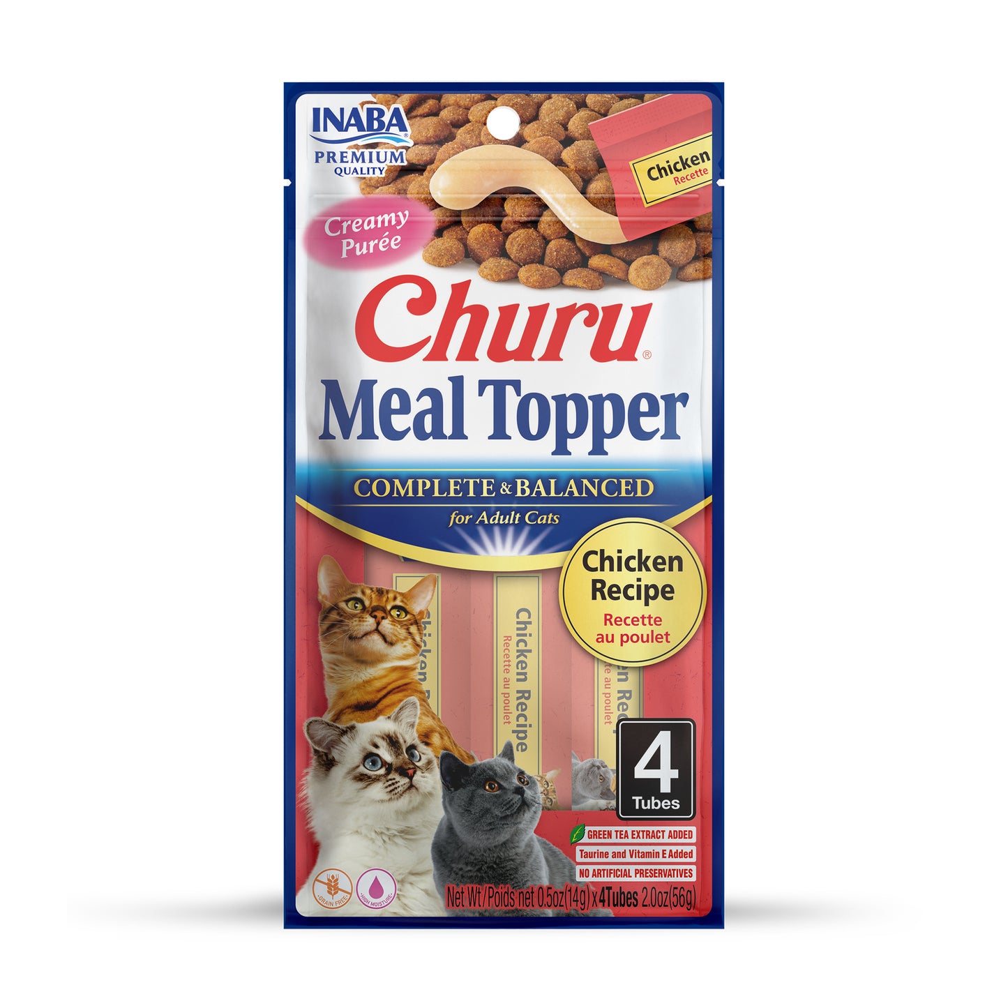 INABA Churu Purée Cat Food Topper, 0.5 Ounce Tube, 4 Tubes, Chicken Recipe