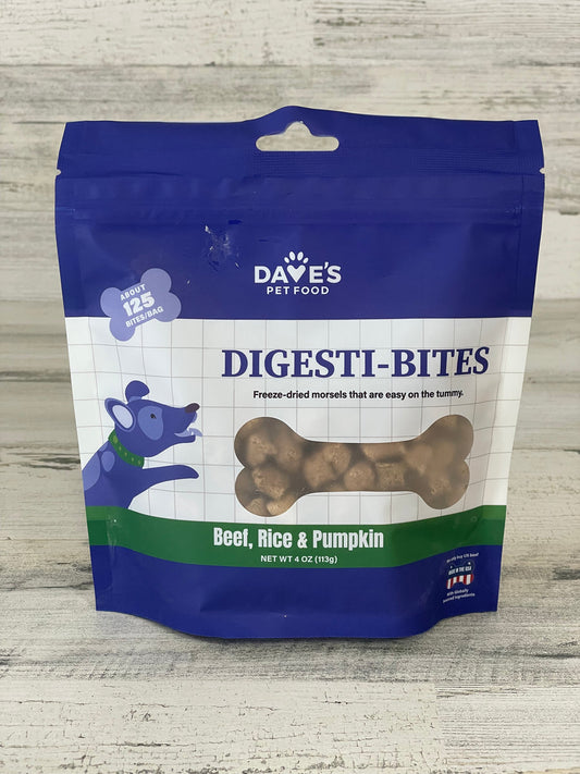 Dave’s Pet Food Dog Digesti-Bites Freeze-Dried Beef Rice Pumpkin 4oz