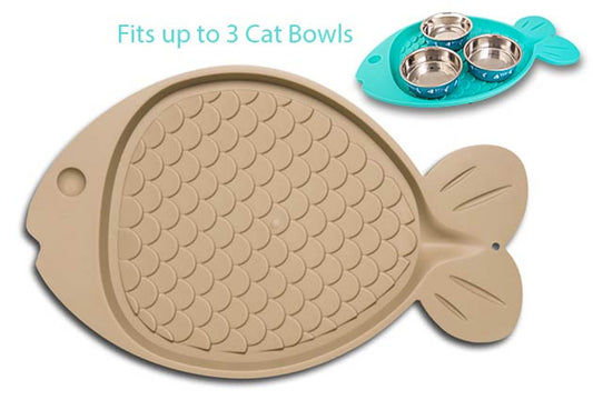Loving Pets Bella Spill Proof Cat Mat Fish Shaped Tan