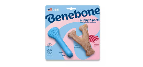 Benebone Puppy Wishbone & Rubber Bone Bacon Dog Chew Toy 2pk