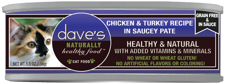 Dave's - Chicken & Turkey Recipe in Saucey Pate Wet Cat Food 5.5 oz