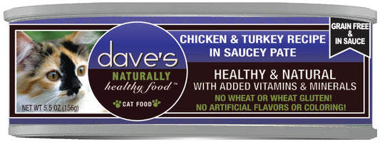 Dave's - Chicken & Turkey Recipe in Saucey Pate Wet Cat Food 5.5 oz