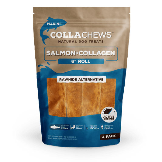 Collachews Dog Treat Salmon Collagen Roll 6in