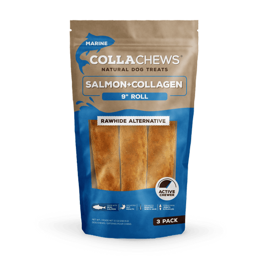 Collachews Dog Treat Salmon Collagen Roll 9in
