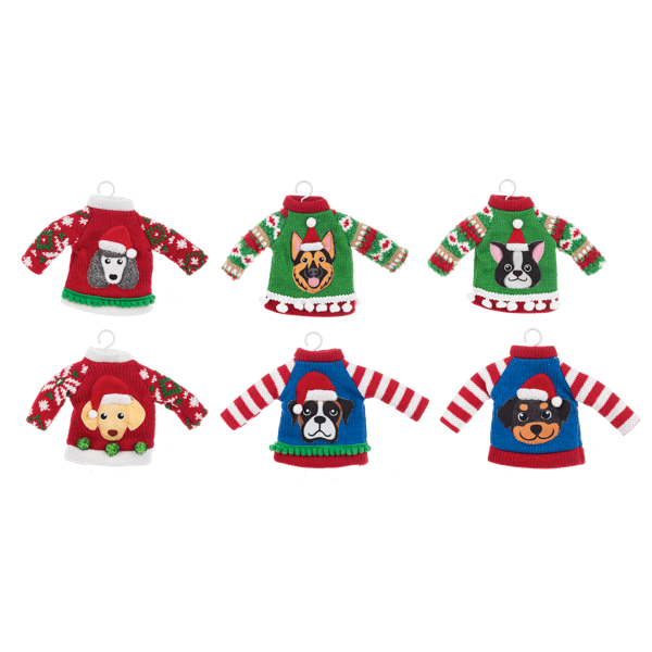 Ganz Holiday Dog Sweater Ornaments Assorted
