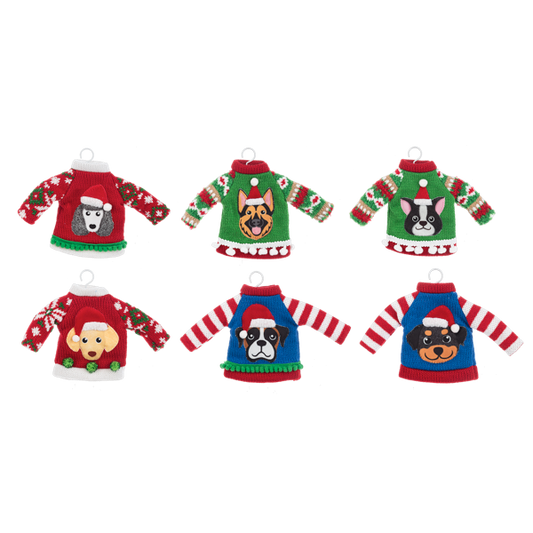Ganz Holiday Dog Sweater Ornaments Assorted