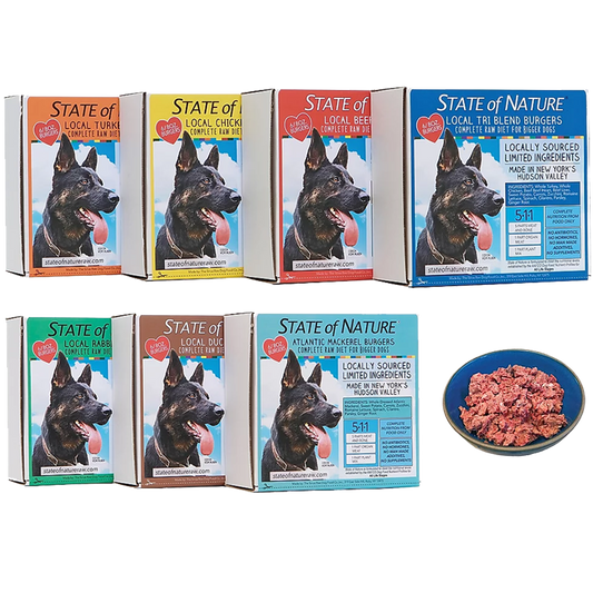 Sirius State of Nature Dog Burgers 8oz pack of 6 Triblend Turkey Chicken Beef