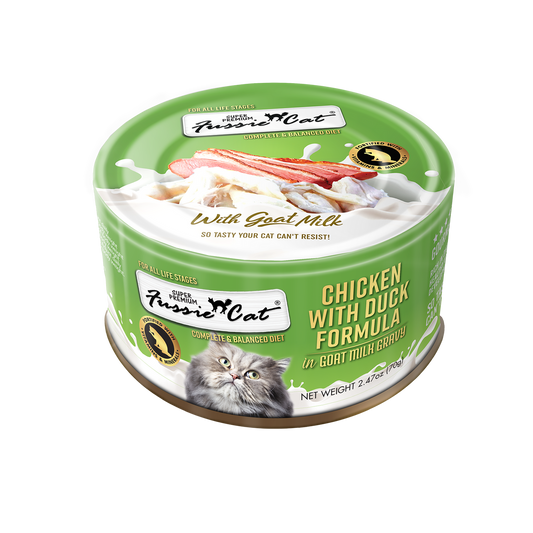 Fussie Cat Super Premium Chicken with Duck in Goats Milk 2.47oz can