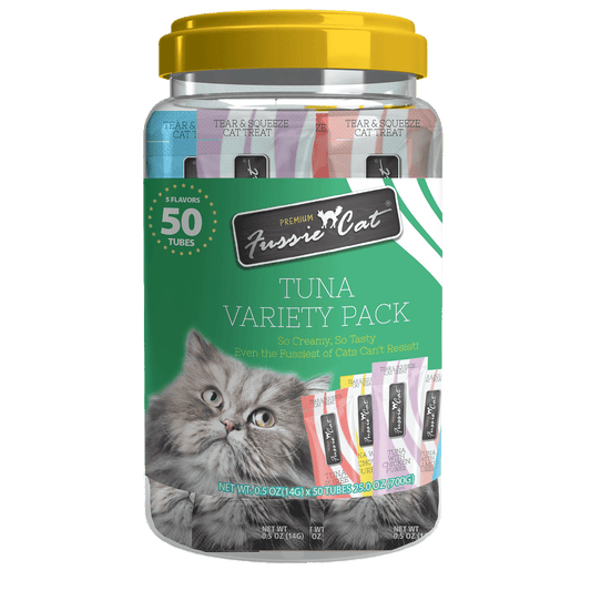 Fussie Cat Treat Puree Tuna Variety .5oz x 50 pack (5 Flavors)