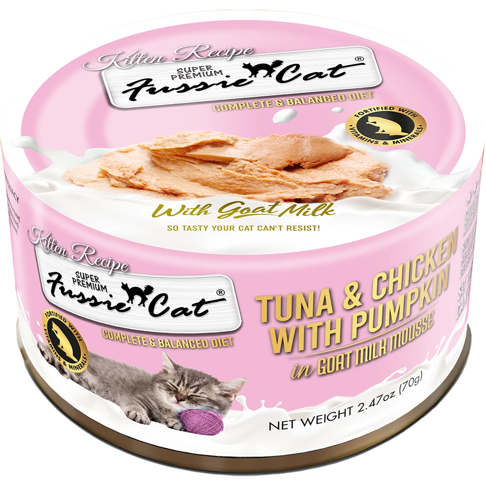 Fussie Cat Kitten Mousse Tuna Chicken w/ Goats Milk, Pumpkin Entrée 2.47oz