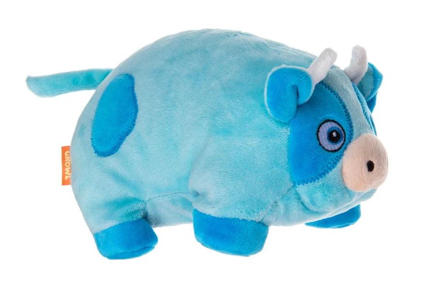 Growl Troffler Cow  Plush Dog Toy Blue 4 in